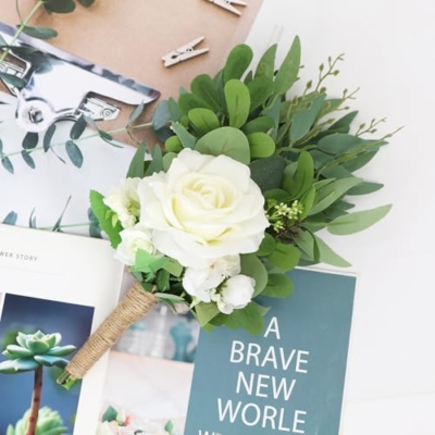 Product: Bride Bouquets & Bridesmaid Bouquets Set of 6 for Wedding Ivory White Rose Small Floral Greenery Bouquet for Wedding Bridal Shower Centerpiece Ceremony and Anniversary