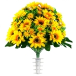 Product: Sympathy Silks Artificial Cemetery Flowers - Realistic Vibrant Sunflowers Outdoor Grave Decoration - Yellow Sunflower Bouquet for Cemetery