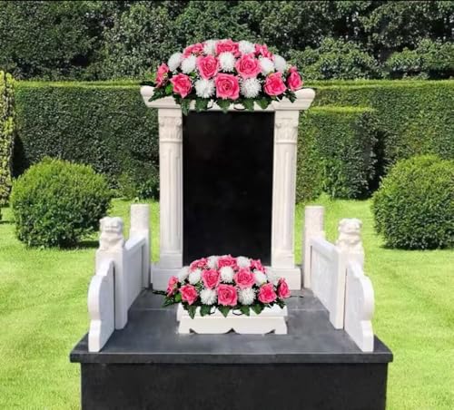 Silky Flower Store Cemetery Saddle Floral Grave Arrangement Pink Open Rose White Mum, Artificial Memorial Tombstone Flowers, 30x21x10in 1 1 Product: Jucgghk Vivid and Realistic Floral Art Beauty Pink Open Rose and White Mum Cemetery Saddle,Mothers Day Headstone Saddle,Cemetery Flower Arrangement for Grave