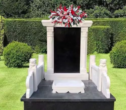 Product: Jucgghk Vivid and Realistic Floral Art Two Redbirds with Red and White Christmas Cemetery Saddle, Christmas Cemetery Flowers, Headstone Saddle Arrangement, Christmas Saddle for Headstone