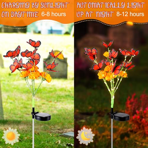 Product: Riakrum 12 Pack Day of The Dead Decoration Outdoor Monarch Butterfly Solar Lights Solar Garden Waterproof Marigold Lights for Dia De Los Muertos Halloween Diwali Indian Altar Grave Cemetery