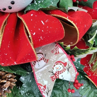 Product: Smiling Snowman Headstone Saddle, Red Velvet Bow Headstone Saddle for Christmas Memorial Decoration or Winter Cemetery Arrangement Garland for Table Centerpiece Holiday Party Weddi