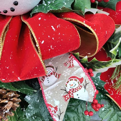 Product: Smiling Snowman Headstone Saddle, Red Velvet Bow Headstone Saddle for Christmas Memorial Decoration or Winter Cemetery Arrangement Garland for Table Centerpiece Holiday Party Weddi