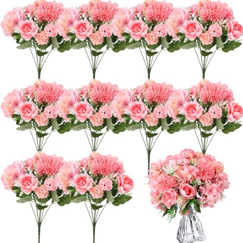 Product: Tigeen Artificial Flowers Artificial Peonies Silk Flowers Faux Peony Fake Peony Silk Hydrangea Bouquet for Wedding Table Centerpiece Floral Vase Decor(Rose Pink,24 Bundles)