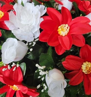 Product: Jucgghk Vivid and Realistic Floral Art Red and White Cemetery Saddle,Christmas Cemetery Saddle,Cemetery Arrangement for Headstone