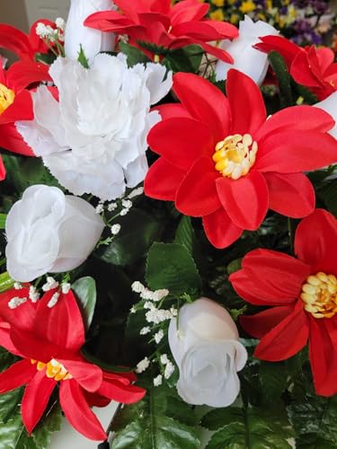Product: Jucgghk Vivid and Realistic Floral Art Red and White Cemetery Saddle,Christmas Cemetery Saddle,Cemetery Arrangement for Headstone