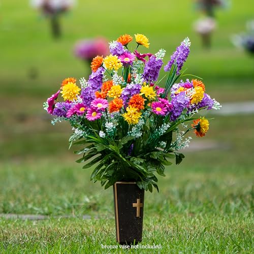 Product: Sympathy Silks Artificial Cemetery Flowers – Realistic Wildflower Outdoor Grave Decorations - Purple Violet Wildflower Bouquet