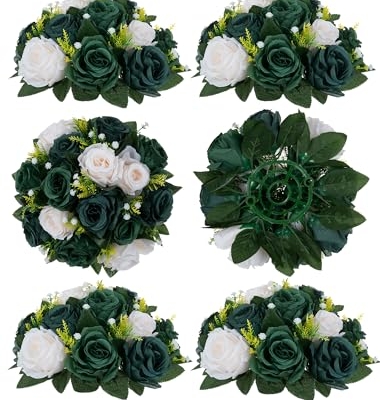 Product: BLOSMON Green Flowers Rose Centerpieces: 6 Pcs Artificial Flower Balls for Wedding Dinning Table - Fake Silk Kissing Bouquet Floral Arrangement for Home Party Event Decor