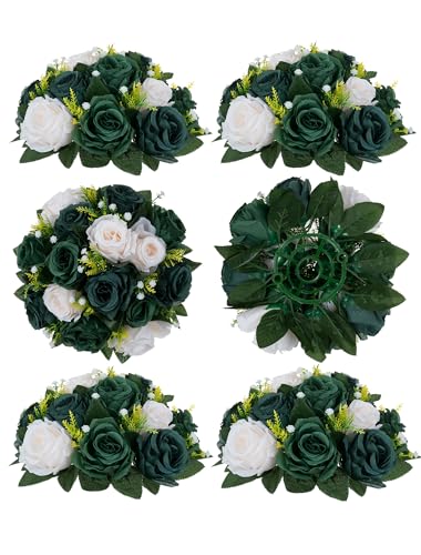 Product: BLOSMON Green Flowers Rose Centerpieces: 6 Pcs Artificial Flower Balls for Wedding Dinning Table - Fake Silk Kissing Bouquet Floral Arrangement for Home Party Event Decor