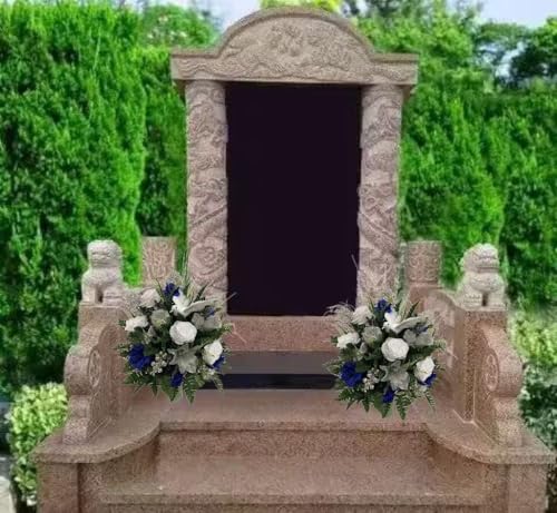 Product: Jucgghk Vivid and Realistic Floral Art Blue Silver White Cemetery Flowers, Artificial Graveside Flowers for Cemetery Headstones Decoration(2)