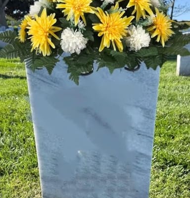 Silky Flower Store Artificial Floral Cemetery Saddle, Yellow Dahlias Cream Carnations, Tombstone Memorial Flowers, 30in x 21in x 10in 8 8 Product: Jucgghk Vivid and Realistic Floral Art Yellow Dahlias and Cream Carnations Cemetery Saddle, Flower Arrangement for Headstone,Spring Artificial Cemetery Flowers