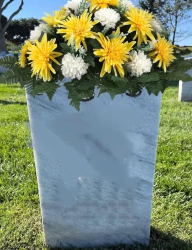 Silky Flower Store Artificial Floral Cemetery Saddle, Yellow Dahlias Cream Carnations, Tombstone Memorial Flowers, 30in x 21in x 10in 2 2 Product: Jucgghk Vivid and Realistic Floral Art Yellow Dahlias and Cream Carnations Cemetery Saddle, Flower Arrangement for Headstone,Spring Artificial Cemetery Flowers