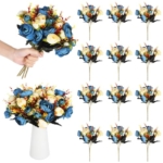 Product: Funabridge 12 Artificial Rose Bouquets, Blue Silk Camellia Tea Roses For Home And Wedding Décor, Table Centerpieces, Realistic And Elegant