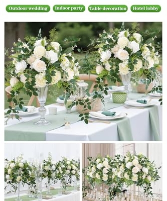 Silky Flower Store White Green Hanging Flower Vine Wedding Centerpiece, Artificial Floral Arrangement Bouquet, 19inch 11 11 Product: Angela flower 2pcs 19inch White & Green Hanging Plants Vine Wedding Table Centerpieces Decorations, Floral Arrangement Bouquet for Reception Aisle Ceremony Party Flowers Balls (Without Stand)