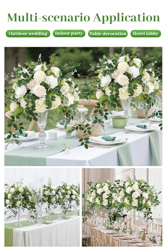Silky Flower Store White Green Hanging Flower Vine Wedding Centerpiece, Artificial Floral Arrangement Bouquet, 19inch 2 2 Product: Angela flower 2pcs 19inch White & Green Hanging Plants Vine Wedding Table Centerpieces Decorations, Floral Arrangement Bouquet for Reception Aisle Ceremony Party Flowers Balls (Without Stand)
