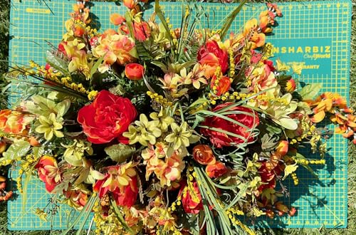 Product: Jucgghk Vivid and Realistic Floral Art 36" Large Fall Greens-Oranges Artificial Flowers,Fall Cemetery Arrangements for Grave Tombstone Decorations