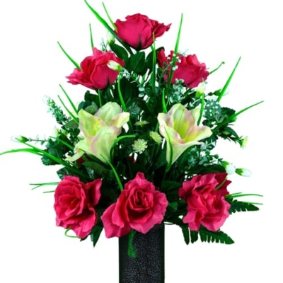 Product: Taozhiyuan Welcome Logo Flowers Cream Pink Amaryllis and Fuchsia Rose Cemetery Saddle and Flowers,Mothers Day Artificial Flowers for Headstone(NO VASE)