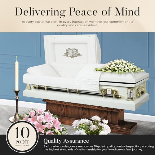 Silky Flower Store White Cross Lords Prayer Metal Funeral Casket, 18 Gauge Steel, White Velvet Interior, Adult Casket, 20.5cm 4 4 Product: Overnight Caskets White Cross Lords Prayer Metal Funeral Casket w/White Velvet Interior - 18 Gauge Steel - Fully Appointed Adult Casket - Coffin Featuring Velvet Interior Lining w/Pillow & Throw Set