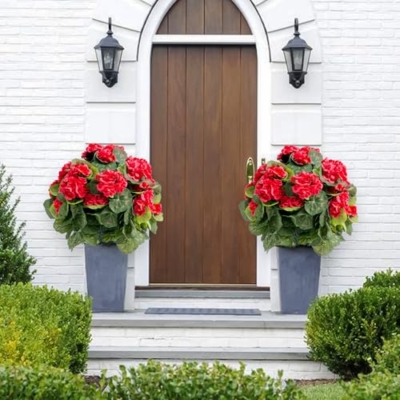 Product: 21.6" Artificial Flower Ball Tree with Ground Spike, Fake Silk Topiary Trees for Home Decor Garden Patio and Indoor,2 Pack, Red Begonia