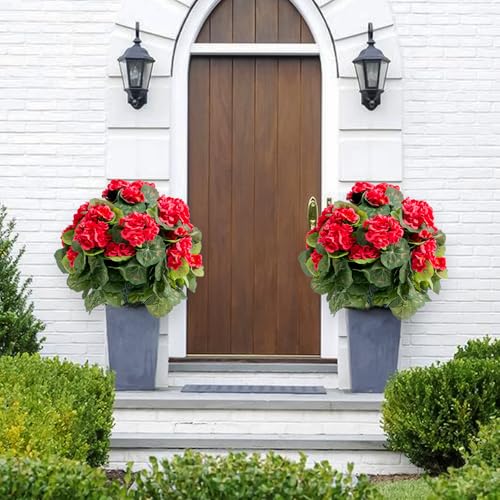 Product: 21.6" Artificial Flower Ball Tree with Ground Spike, Fake Silk Topiary Trees for Home Decor Garden Patio and Indoor,2 Pack, Red Begonia