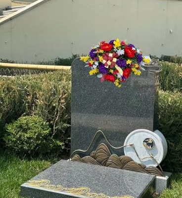 Product: Jucgghk Vivid and Realistic Floral Art 36" Artificial Headstone Flowers Saddle,Cemetery Arrangement, Memorial Day Flower for Grave Tombstone Decorations