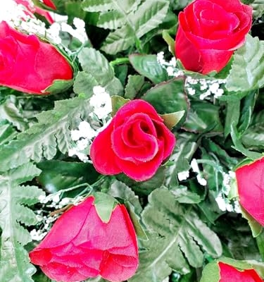 Product: Jucgghk Vivid and Realistic Floral Art 30" Beautiful Red Roses Cemetery Saddle,Artificial Cemetery Decoration for Headstone