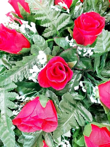 Product: Jucgghk Vivid and Realistic Floral Art 30" Beautiful Red Roses Cemetery Saddle,Artificial Cemetery Decoration for Headstone