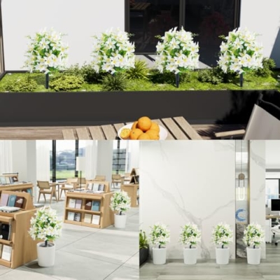 Silky Flower Store Artificial Lily Topiary Ball Tree, White Floral Decor, Set of 2, 23 in 13 13 Product: MDJTT 23'' Set of 2 Artificial Lily Topiary Ball Tree with 87 Flowers, Lifelike Fake Bushes Tree with Ground Spikes for Outdoor, Faux Evergreen Shrubs for Home Porch Garden Patio Decor (2, White)