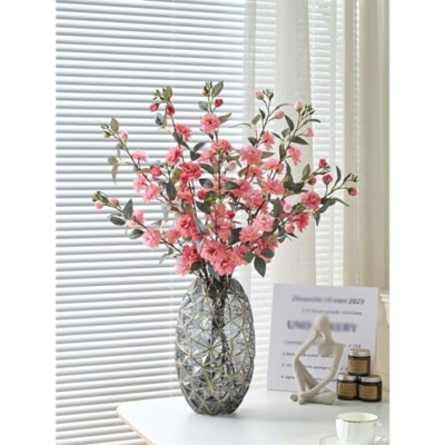 Product: Fake Flowers with Vase Simulation Camellia Chinese Zen Silk Flowers Home Soft Furnishings Placement Flower Arrangement Fake Flowers Ornaments Jewelry Plant Decor (B)