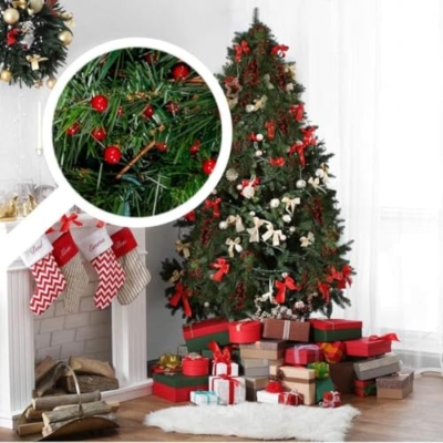 Product: Larksilk Set of 72 Waterproof Red Berry Stems, 19" - 100% Wired Stem Branches, Holly Berry Sprays for Christmas Tree Decoration, Wreath Decoration, 35 Red Berries on Each Stem