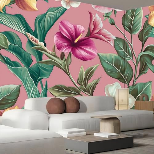 Product: JEDTAKCT Vintage Bird of Paradise Mural Magenta Backgrounds Exotic Tropical Wallpaper Extra Large Wall Murals for Bedroom Living Room（Not Peel and Stick）- 118"X83"