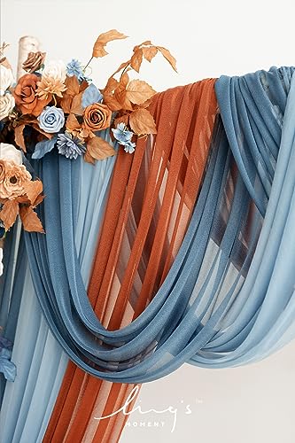 Product: Ling's Moment Fall Wedding Arch Flowers with Sheer Drapes Kit - Artificial Orange and Navy Blue Floral Arrangements for Ceremony Backdrop, Arbor Decor, 5-Piece Set (2 Flower Stems + 3 Hanging Drapes)