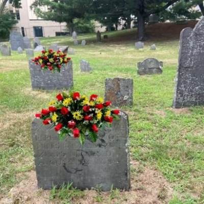 Product: Jucgghk Vivid and Realistic Floral Art Red-Yellow Artificial Headstone Cemetery Saddle, 22-24” Cemetery Flower Arrangement, Artificial Flowers for Grave Tombstone Decorations