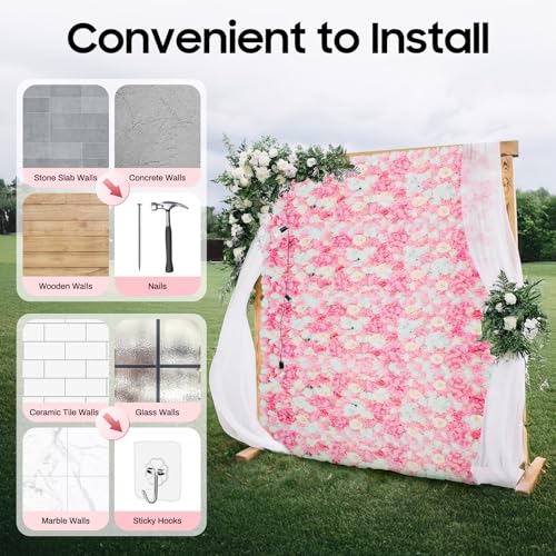Product: 20-Pack Artificial Flower Wall Panels - 15.7"x23.6" Foam Dahlia & Rose Backdrop for Weddings, Parties - Pink/White/Green Silk Flowers