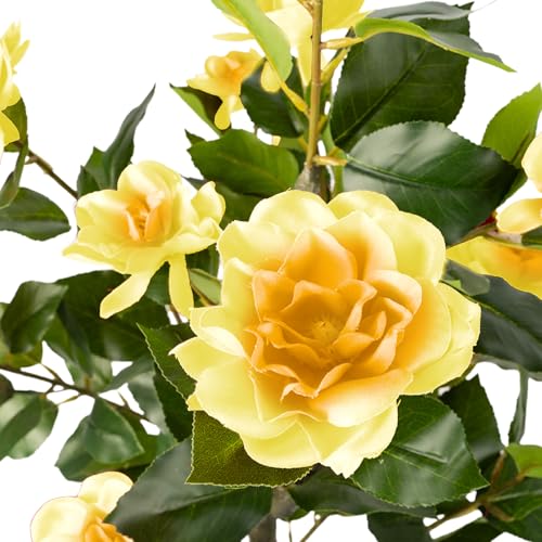 Product: Hylmiip Artificial Camellia Tree 2 Pack, Artificial Plants Outdoor Faux Floral Plant in Cement Pot Fake Silk Camellia Tree Plants for Home House Living Room Office Decor (Yellow, 4 FT)