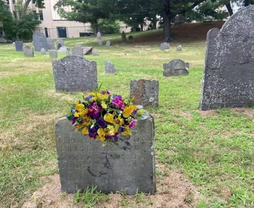 Product: Jucgghk Vivid and Realistic Floral Art 36" Yellow and Purple Cemetery Saddle, Headstone Saddle Arrangement for Outdoor Gravestone Decorations