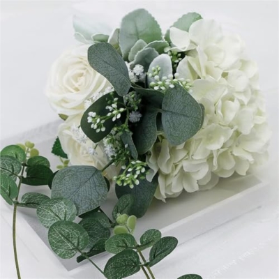 Silky Flower Store Artificial Bridesmaid Bouquet, Wedding Floral Centerpiece, Roses Hydrangea Eucalyptus, Rustic Hemp Rope, 10 Pcs 32.5cm 11 11 Product: Beautiful Flower Gentle Bridesmaid Bouquet, 10Pcs Artificial Floral Centerpiece for Wedding Bouquets, Ceremonies and Anniversary Proposals Used for Home Decoration, Weddings