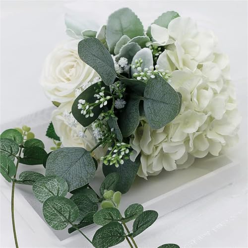 Silky Flower Store Artificial Bridesmaid Bouquet, Wedding Floral Centerpiece, Roses Hydrangea Eucalyptus, Rustic Hemp Rope, 10 Pcs 32.5cm 4 4 Product: Beautiful Flower Gentle Bridesmaid Bouquet, 10Pcs Artificial Floral Centerpiece for Wedding Bouquets, Ceremonies and Anniversary Proposals Used for Home Decoration, Weddings