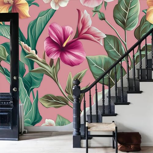 Product: JEDTAKCT Vintage Bird of Paradise Mural Magenta Backgrounds Exotic Tropical Wallpaper Extra Large Wall Murals for Bedroom Living Room（Not Peel and Stick）- 118"X83"