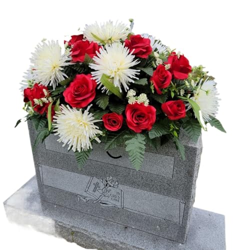 Red Roses Headstone Saddle, Cream Mum Grave Flowers for Cemetery Funeral and Memorial Decorations Garland for Table Centerpiece Holiday Party Weddi - Artificial Flower Arrangements Product: Red Roses Headstone Saddle, Cream Mum Grave Flowers for Cemetery Funeral and Memorial Decorations Garland for Table Centerpiece Holiday Party Weddi