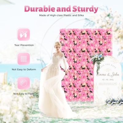 Product: Flower Wall Panel Set, Flower Wall Backdrop 23.62x15.74 inch Floral Wall Panel Artificial Silk Rose Wall Decor for Wedding Celebrations, Festive Party, Home Decor, Pink