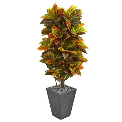 Product: Nearly Natural 6431 Croton Artificial Plant in Slate Planter, 5.5'