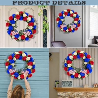 Silky Flower Store Cemetery Wreath, Memorial Day Grave Wreath, Blue White Rose Red Carnation, 2 Flags, 30 Inch Easel Stand, 30 inch 15 15 Product: Saxili Cemetery Wreaths, Memorial Day Grave Wreath with 30 inch Easel Stand,Headstone Wreath Flower with Gravestone Hanger-Artificial Blue/White Rose and Red Carnation,2 Flags Included