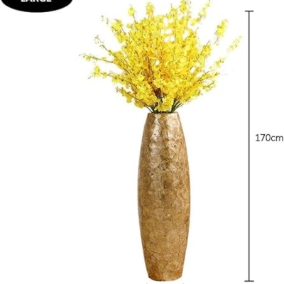 Product: QWQZZRZK Floor Standing Artificial Flowers w/Tall Golden Vase Chinses Yellow Artificial Dancing Orchids Living Room Flower Arrangement Wedding Home Office Party Decoration