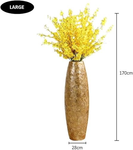 Product: QWQZZRZK Floor Standing Artificial Flowers w/Tall Golden Vase Chinses Yellow Artificial Dancing Orchids Living Room Flower Arrangement Wedding Home Office Party Decoration