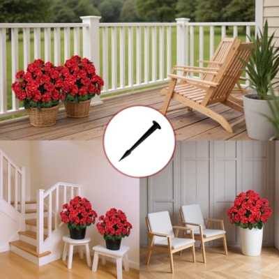 Product: Fuhomtre 2PCS Artificial Begonias Bush with Ground Spike, 24Inch Artificial Outdoor Bushes Evergreen UV Resistant Shrubs- for Outdoor Indoor Front Porch Garden (Red)