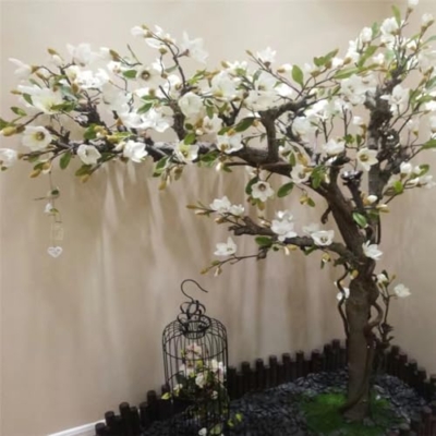 Product: Simulated Magnolia Flowers, Large Artificial Trees and Plants Hotel Interior Living Room Floor-to-Ceiling Window Decoration Floral Customization 5M