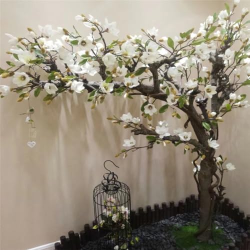 Product: Simulated Magnolia Flowers, Large Artificial Trees and Plants Hotel Interior Living Room Floor-to-Ceiling Window Decoration Floral Customization 5M