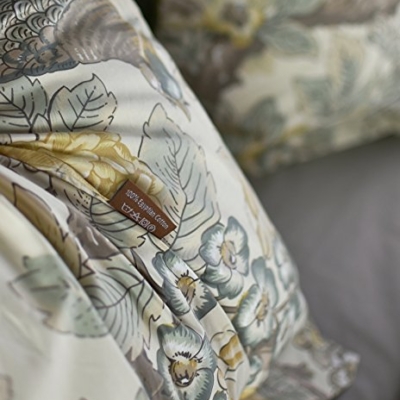 Product: Eikei Chinoiserie Chic Peacock Floral Duvet Cover Paradise Garden Botanical Bird and Tree Branches Vintage Stylized Long Staple Cotton 3pc Bedding Set (Yellow, Queen)