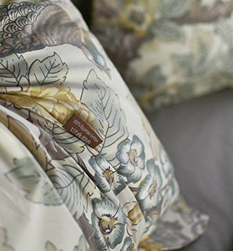 Product: Eikei Chinoiserie Chic Peacock Floral Duvet Cover Paradise Garden Botanical Bird and Tree Branches Vintage Stylized Long Staple Cotton 3pc Bedding Set (Yellow, Queen)